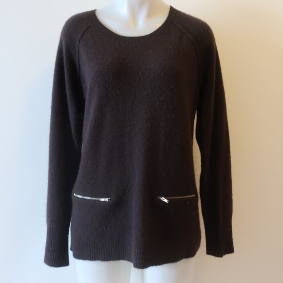 WOMENS SAKS FIFTH AVENUE BLACK LABEL BROWN PULLOVER CASHMERE SWEATER XL * - Picture 2 of 14